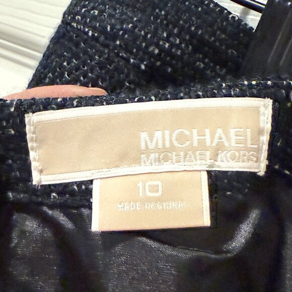 Michael Kors Tweed Pencil Knee Length Skirt Black White Classic Lined Career 10 - Picture 3 of 11